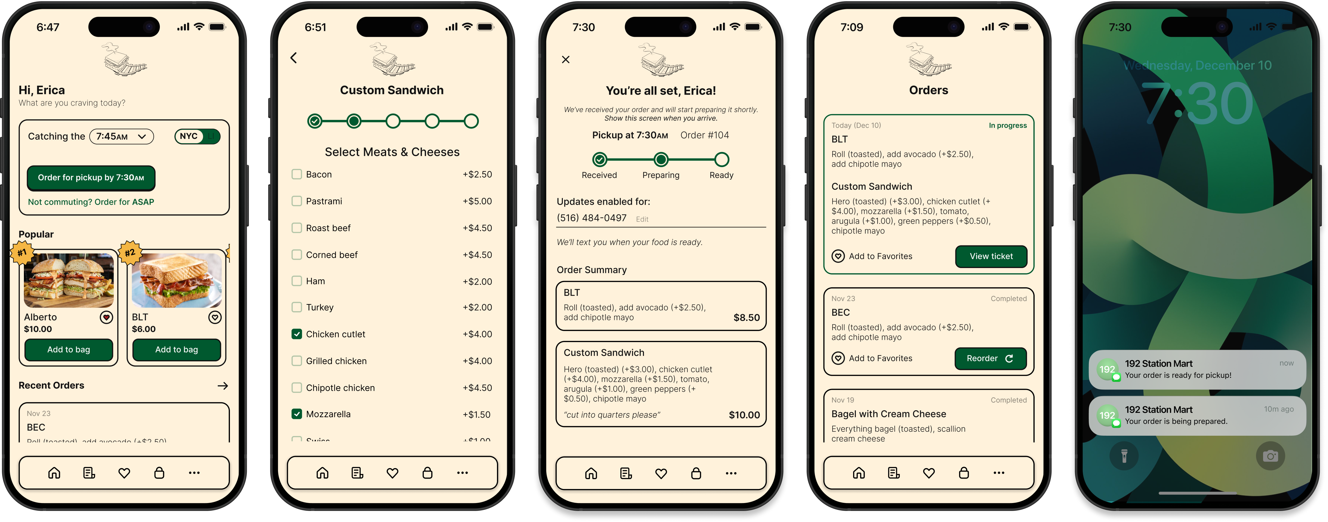 Main flow — final product screens