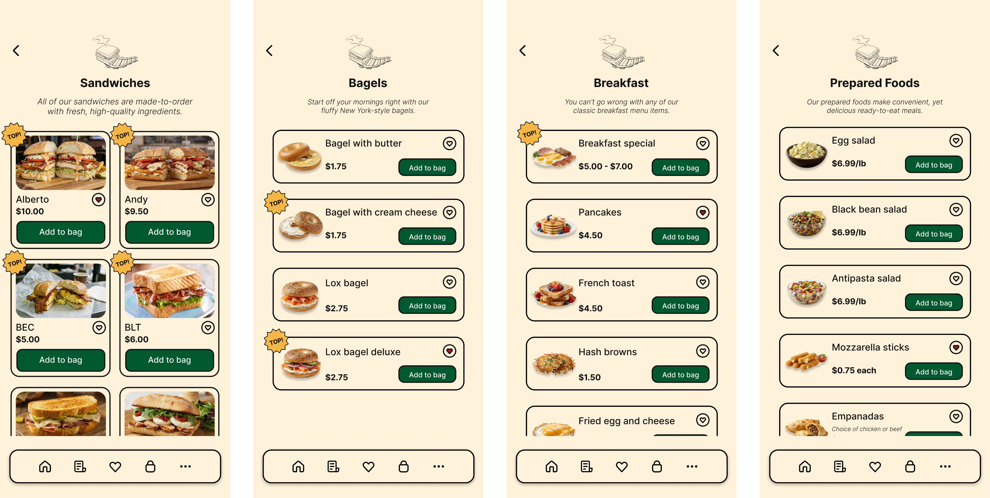 Menu screens